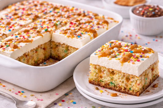 Confetti Cake Mix Cookie Butter Poke - Benevolent Bakery
