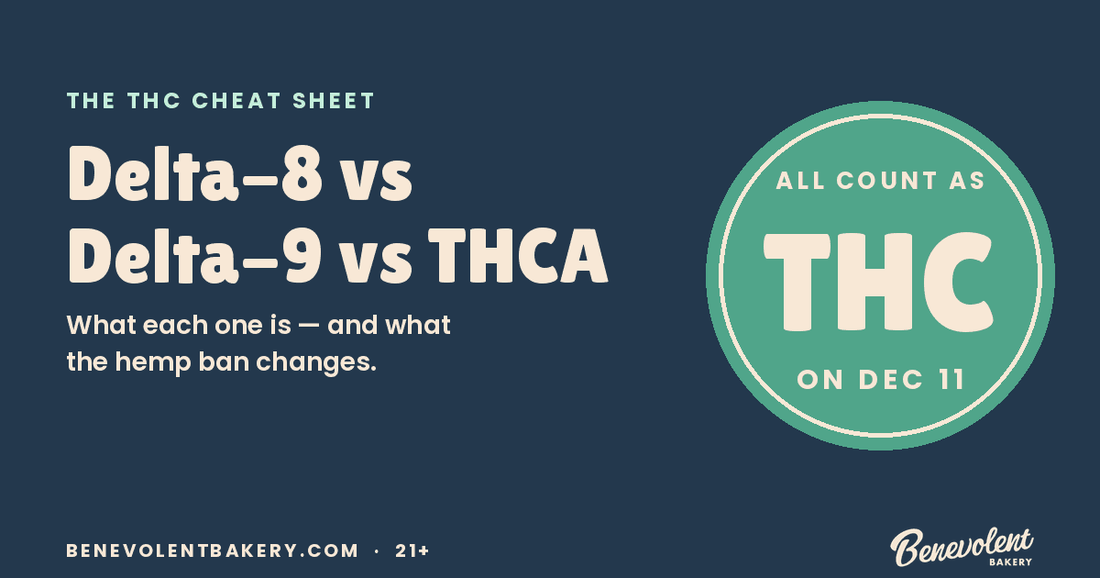 Delta-8 vs Delta-9 vs THCA: What's the Difference (and What the Hemp Ban Changes) - Benevolent Bakery